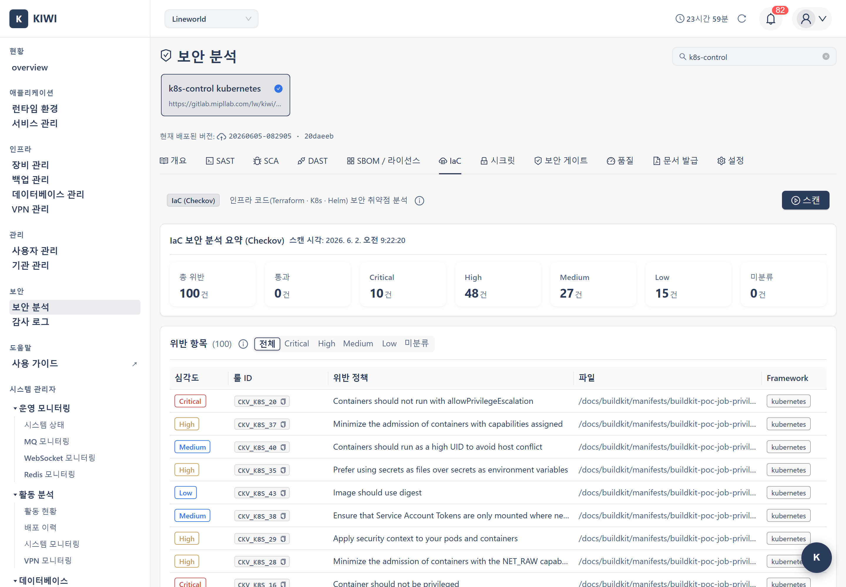IaC 스캔 결과